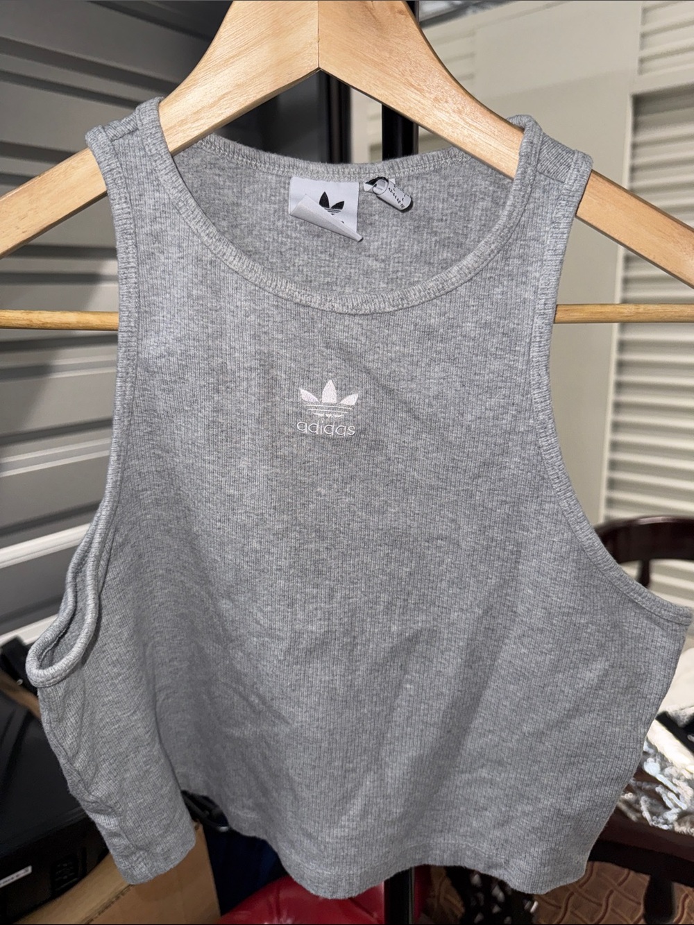adidas Light Gray Ribbed Cropped Tank Top